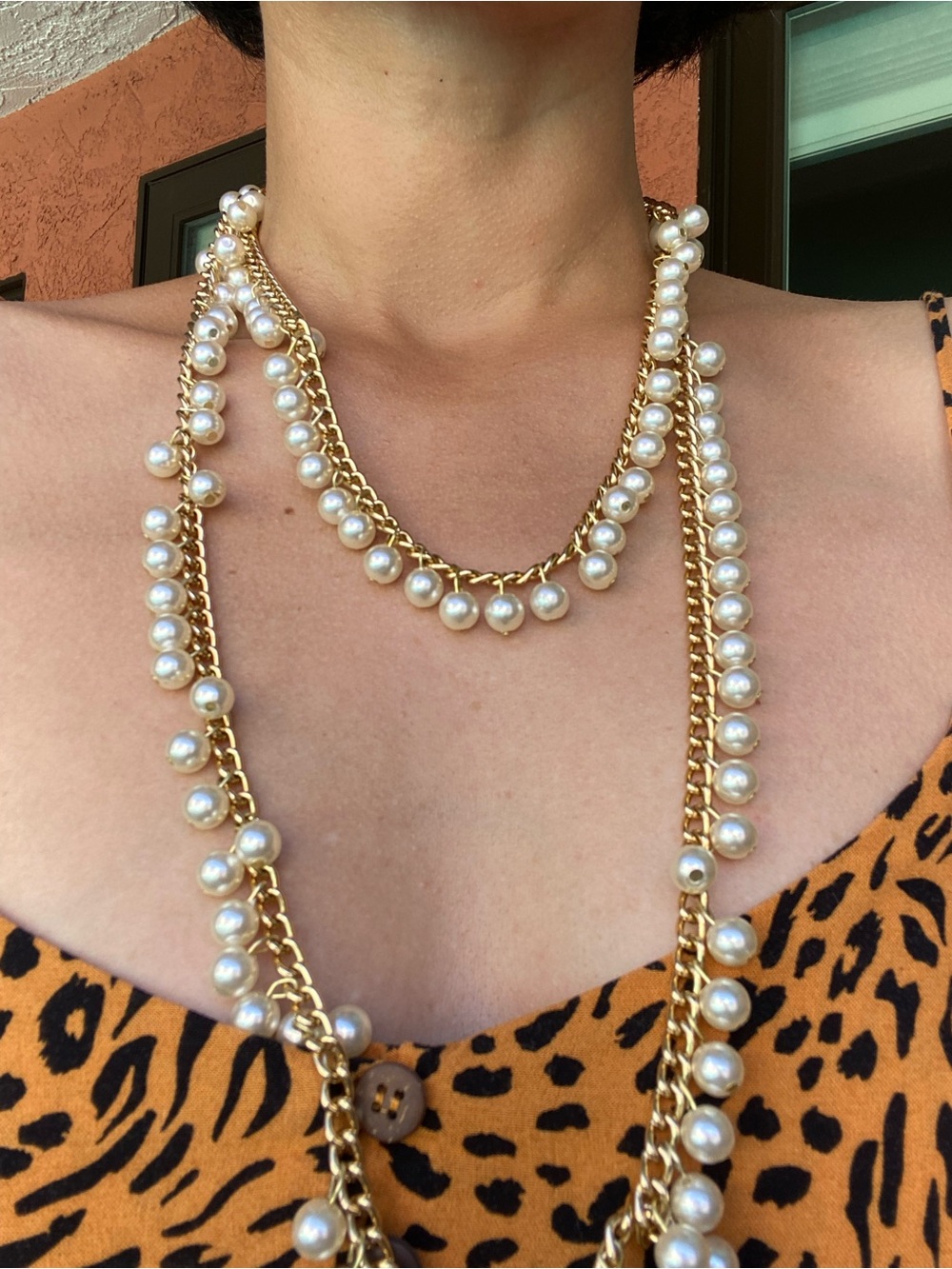 Vintage Gold Pearl Layered Necklace - White Pearls